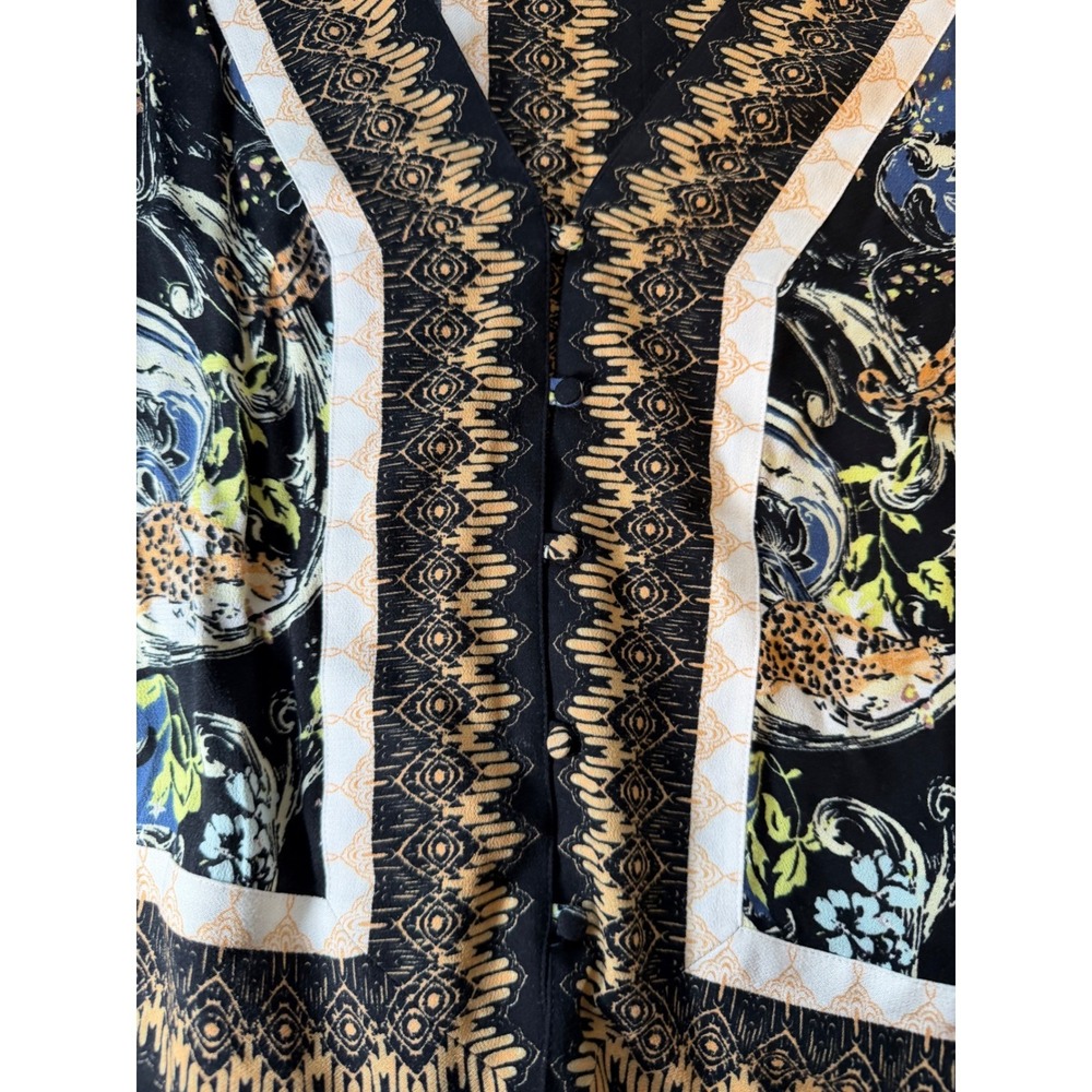 Free People Flowy Button Front Blouse Leopard Floral Geometric Black Medium - Picture 4 of 9